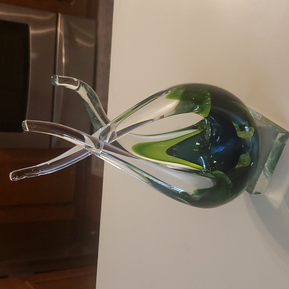 Classic Art Deco Glass Art in Blue and Green